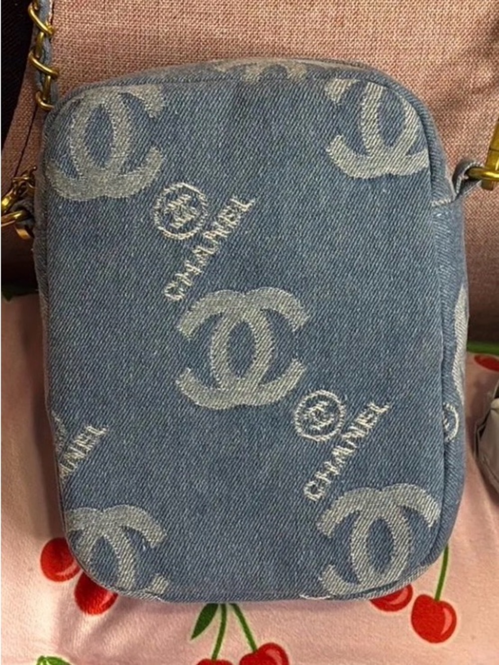 GWP-CHANEL Denim CC Logo Crossbody in Light Blue